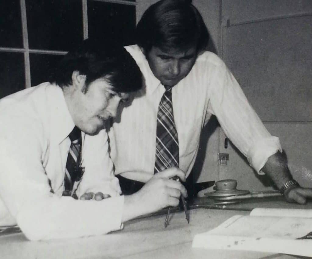 Pictured: Jim Fitzgerald (left) and Mike Hagan (right) in Norwest’s original office (1975)